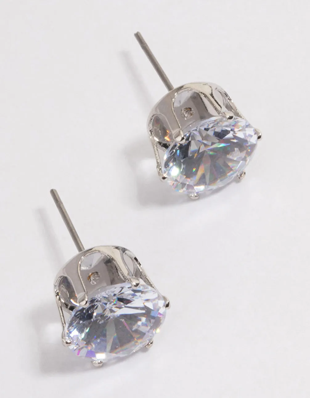 Silver Classic Large Diamante Stud Earrings