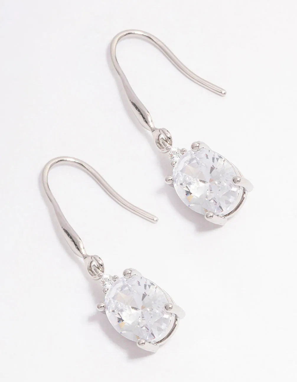 Silver Oval Cubic Zirconia Hook Drop Earrings