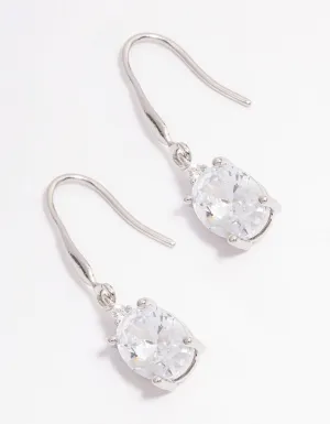 Silver Oval Cubic Zirconia Hook Drop Earrings