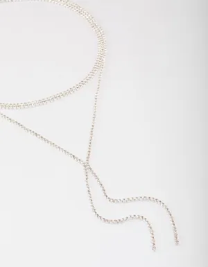 Silver Plated Cubic Zirconia Y-Neck Double Row Necklace