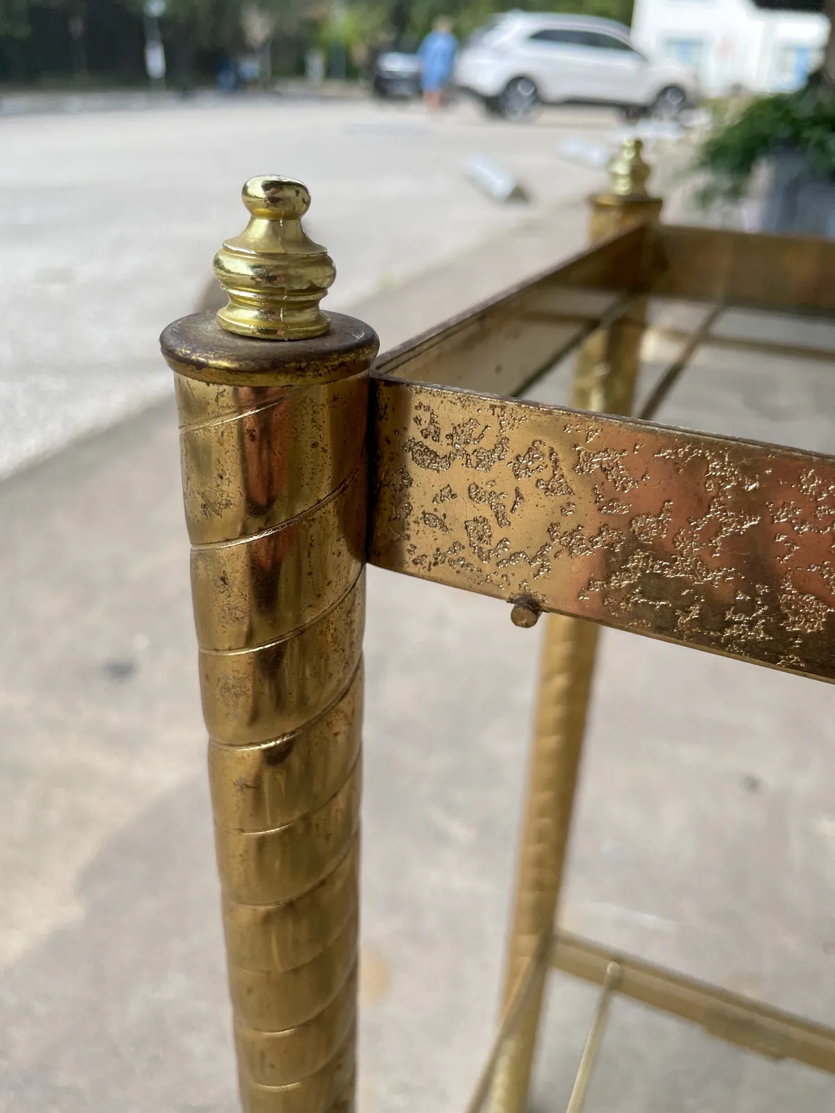 Small Mid-Century Brass Side Table with Glass Shelves