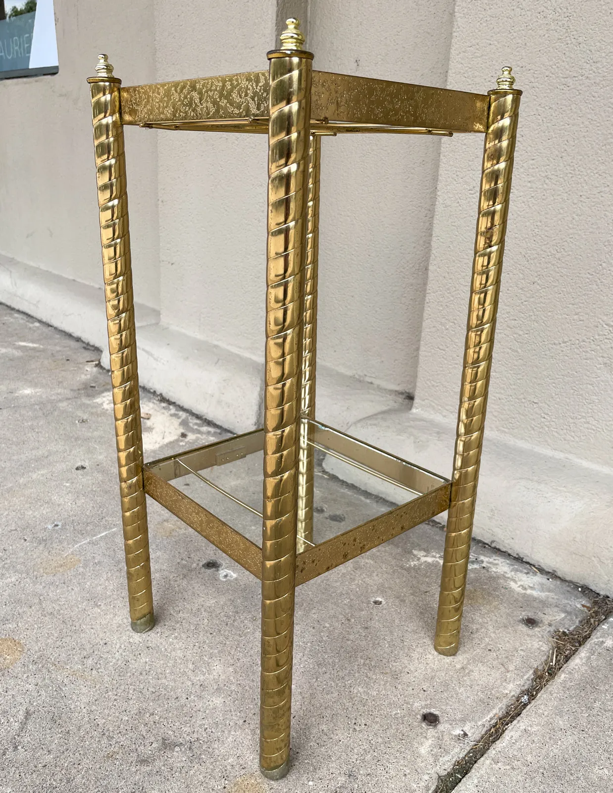 Small Mid-Century Brass Side Table with Glass Shelves