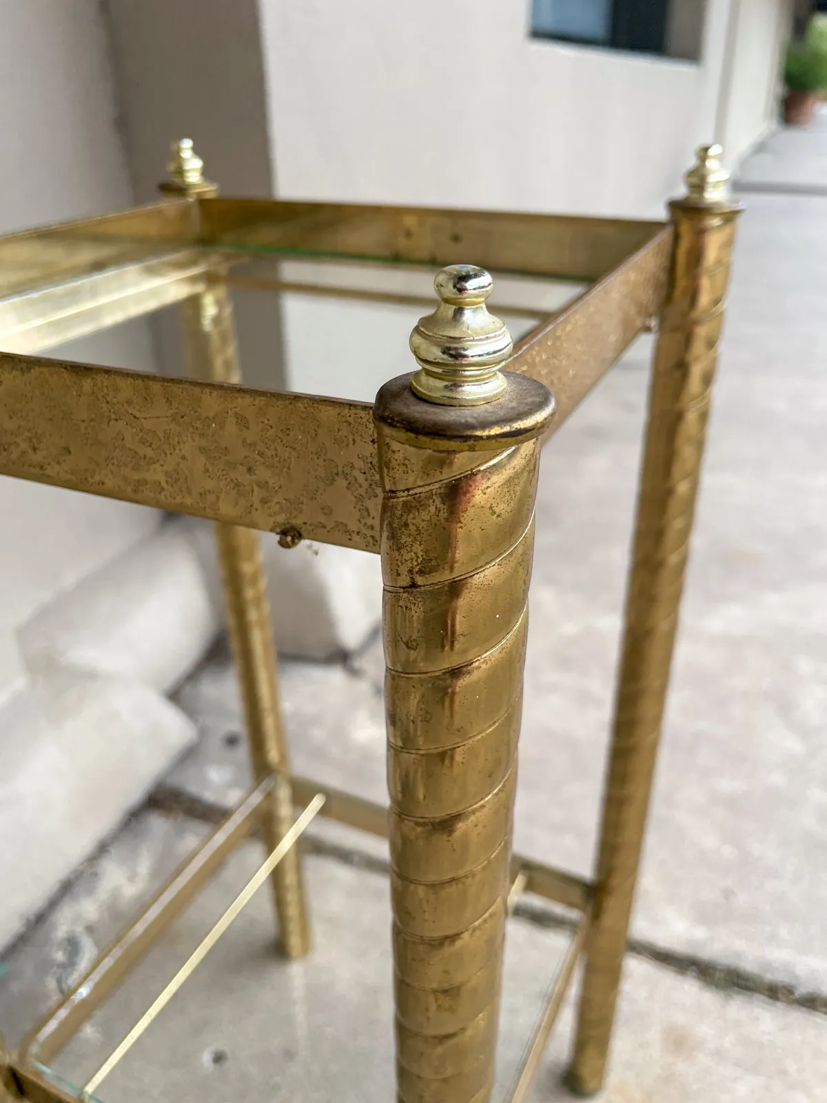 Small Mid-Century Brass Side Table with Glass Shelves