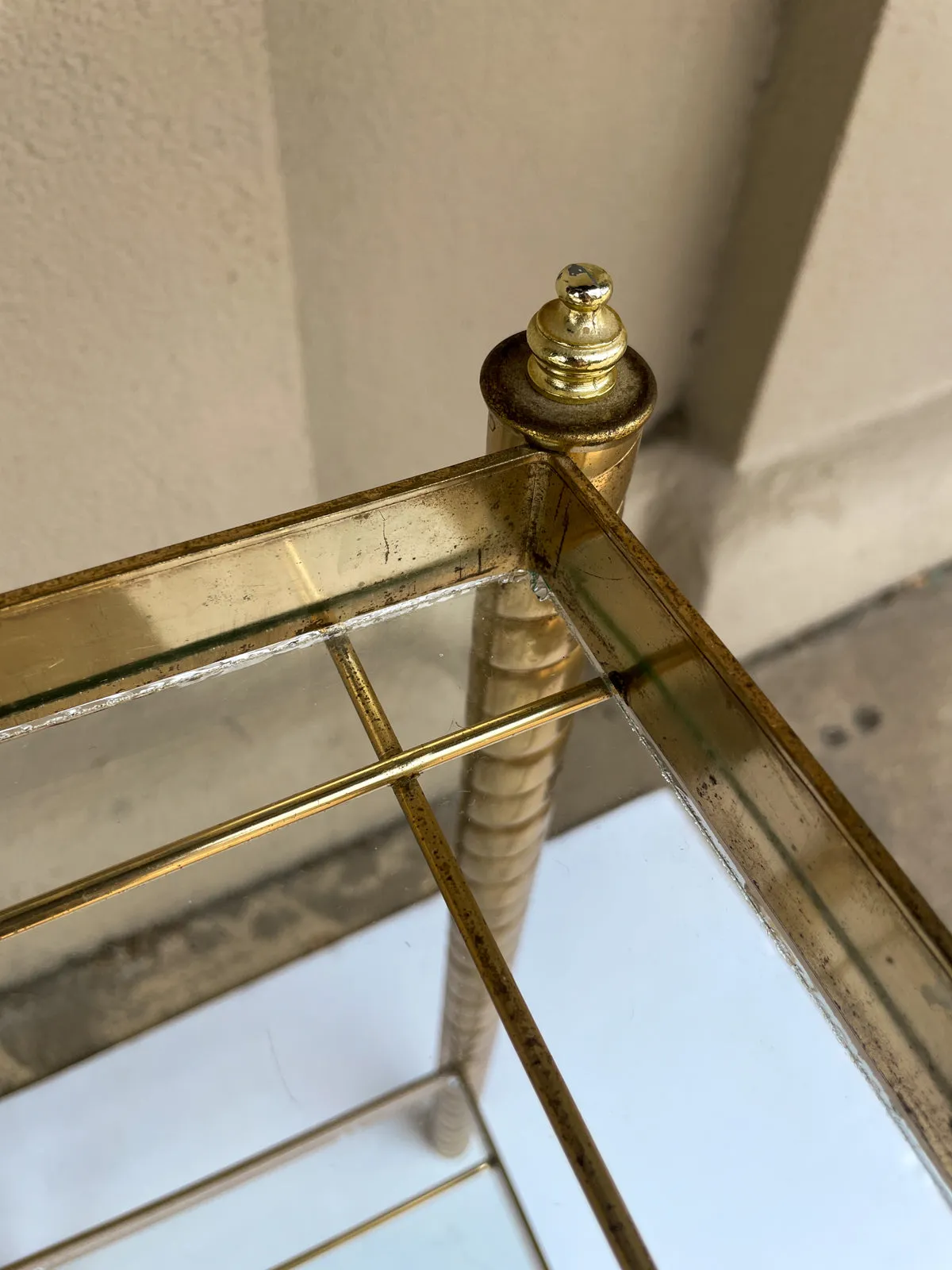Small Mid-Century Brass Side Table with Glass Shelves
