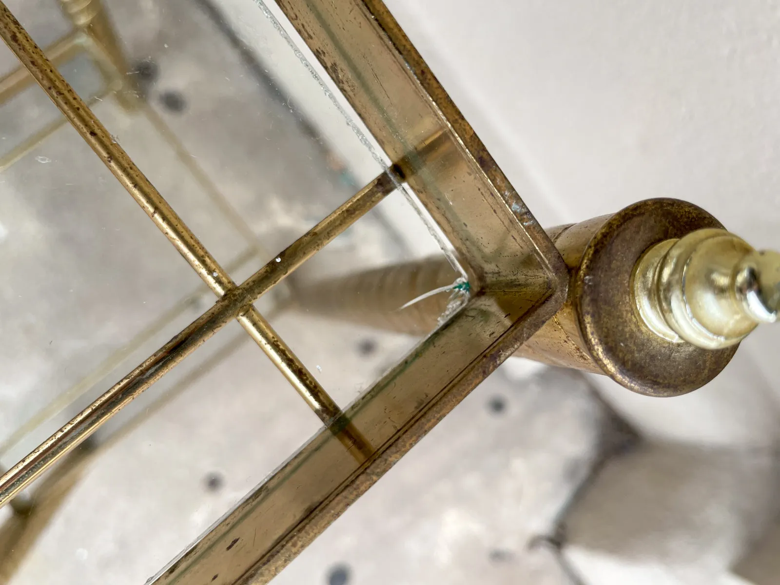 Small Mid-Century Brass Side Table with Glass Shelves