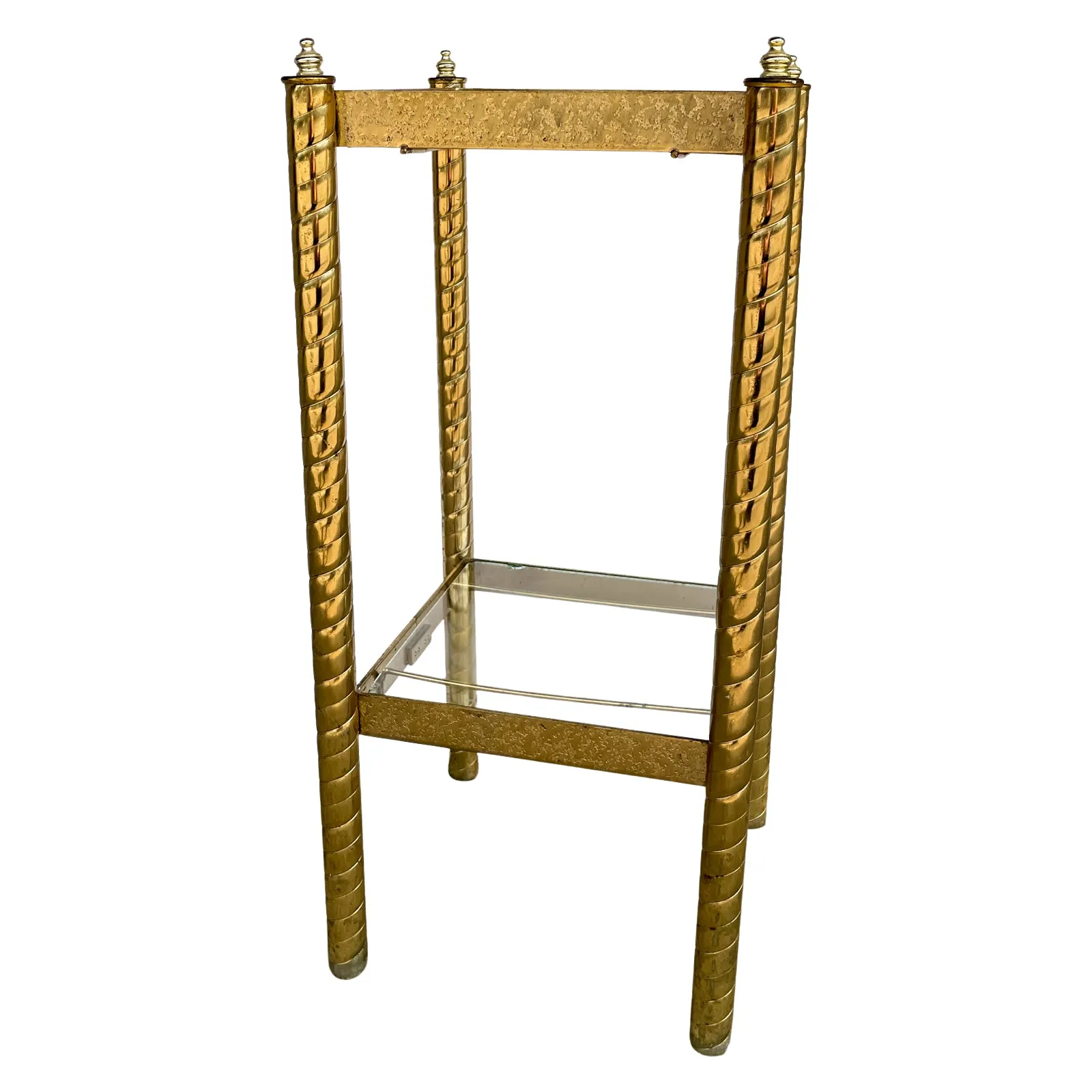 Small Mid-Century Brass Side Table with Glass Shelves