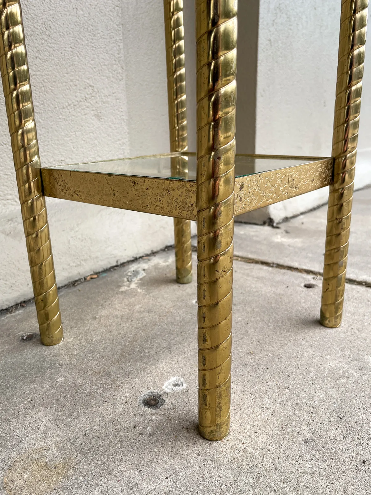 Small Mid-Century Brass Side Table with Glass Shelves