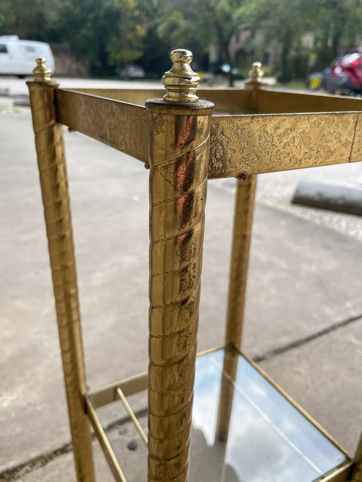 Small Mid-Century Brass Side Table with Glass Shelves