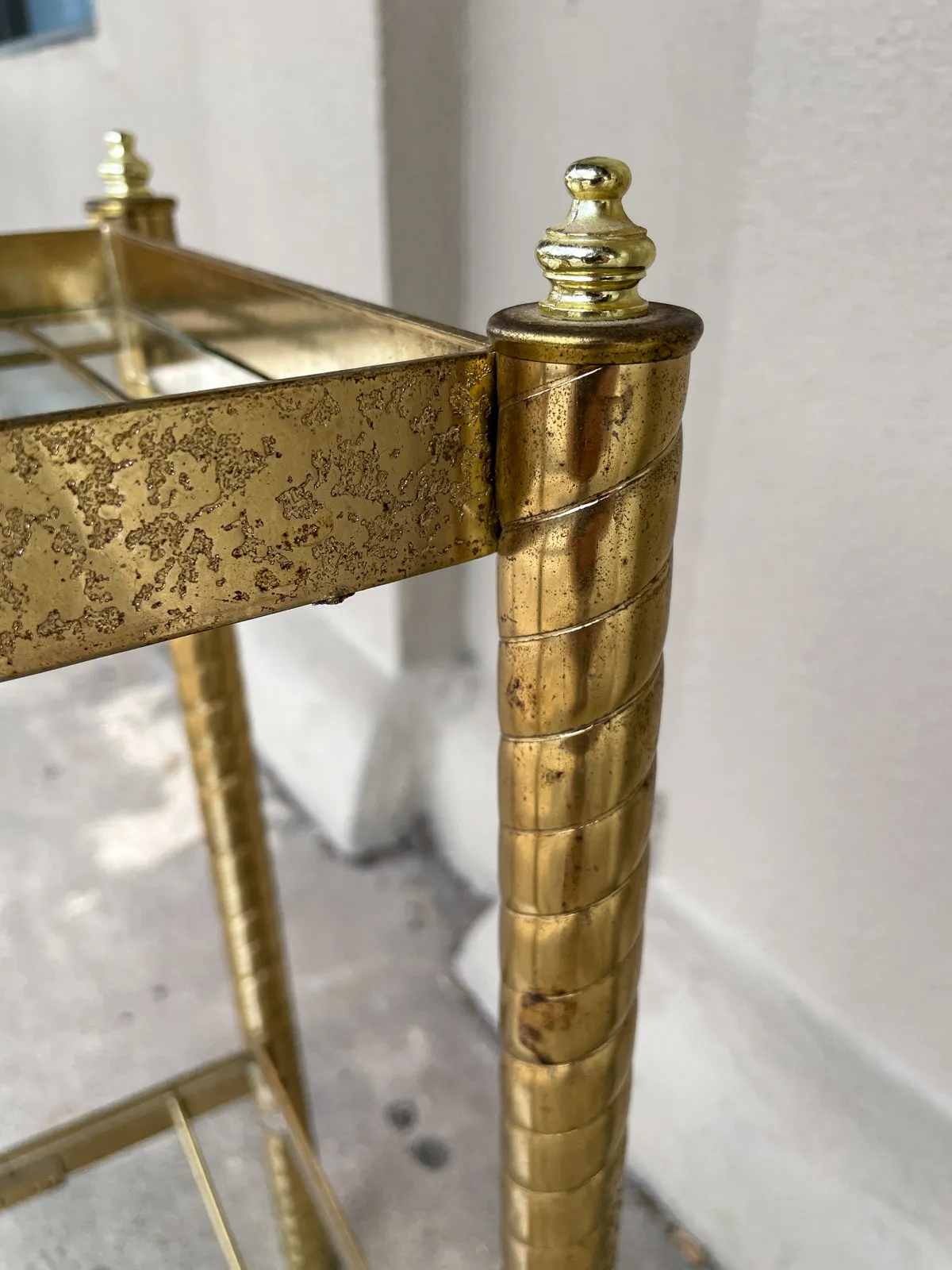 Small Mid-Century Brass Side Table with Glass Shelves
