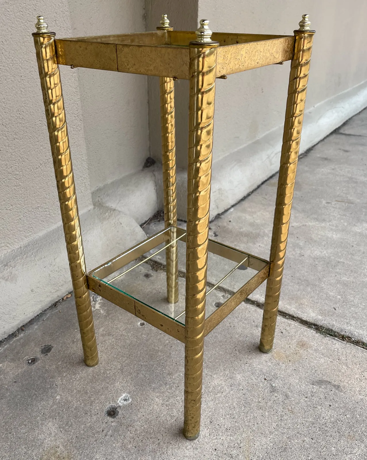 Small Mid-Century Brass Side Table with Glass Shelves