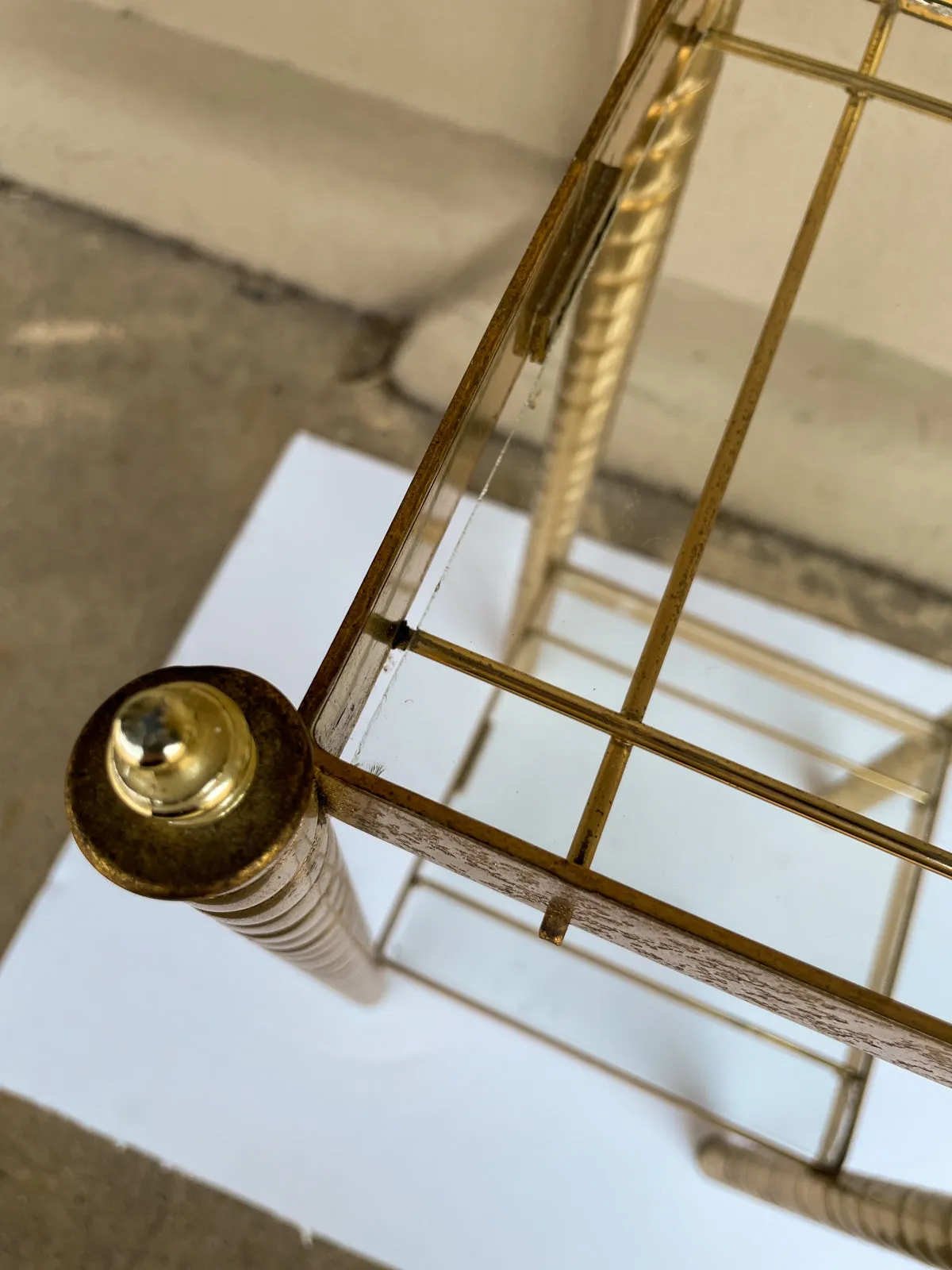 Small Mid-Century Brass Side Table with Glass Shelves