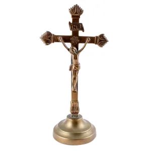 Small Vintage French Brass Standing Crucifix