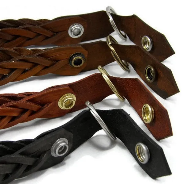 Smoke Black Braided Leather Loop Snap Key Chain Free Gift Wrap