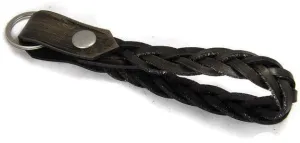 Smoke Black Braided Leather Loop Snap Key Chain Free Gift Wrap