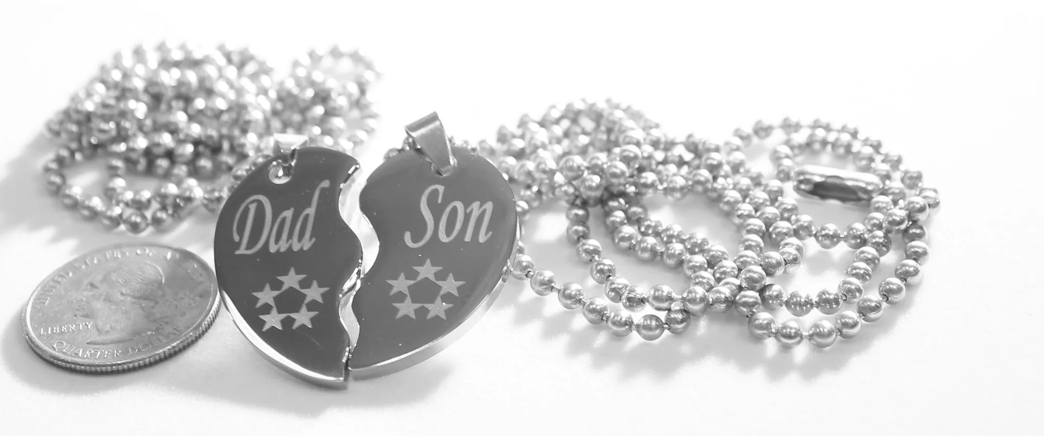 SOLID STAINLESS STEEL DAD  SON SMALL  SPLIT HEART NECKLACES LOVE FRIENDSHIP