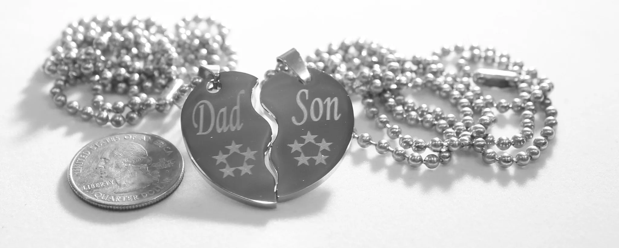 SOLID STAINLESS STEEL DAD  SON SMALL  SPLIT HEART NECKLACES LOVE FRIENDSHIP