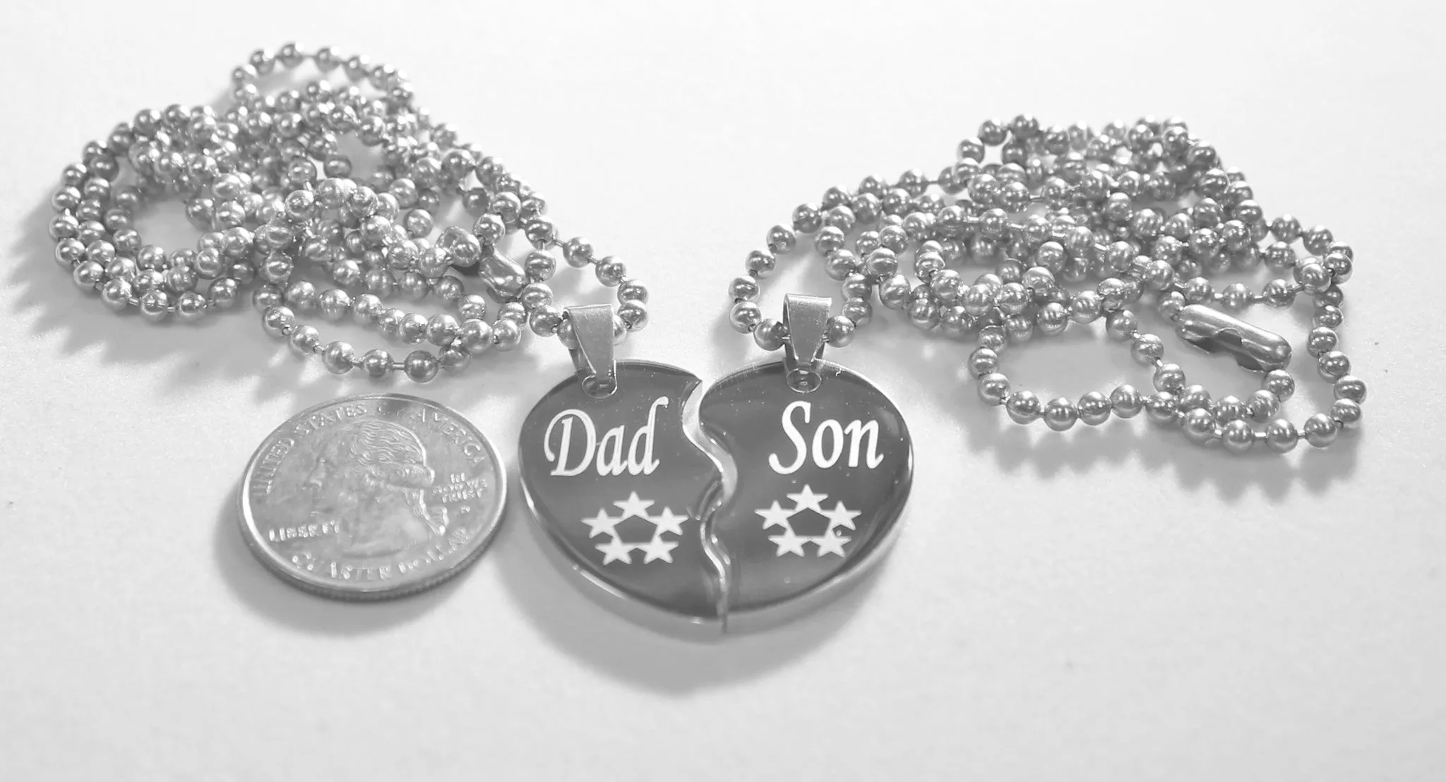 SOLID STAINLESS STEEL DAD  SON SMALL  SPLIT HEART NECKLACES LOVE FRIENDSHIP