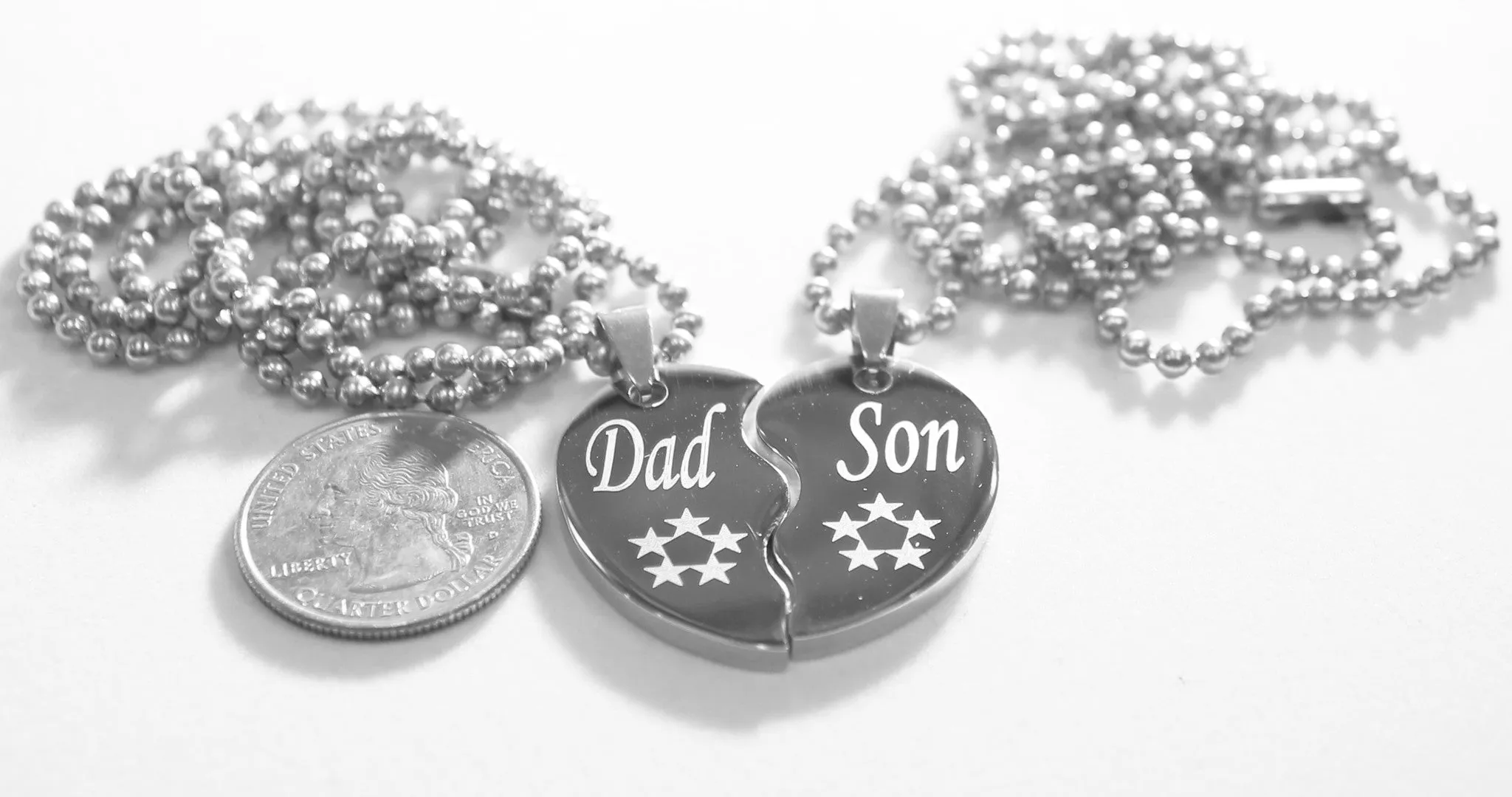 SOLID STAINLESS STEEL DAD  SON SMALL  SPLIT HEART NECKLACES LOVE FRIENDSHIP
