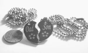 SOLID STAINLESS STEEL DAD  SON SMALL  SPLIT HEART NECKLACES LOVE FRIENDSHIP