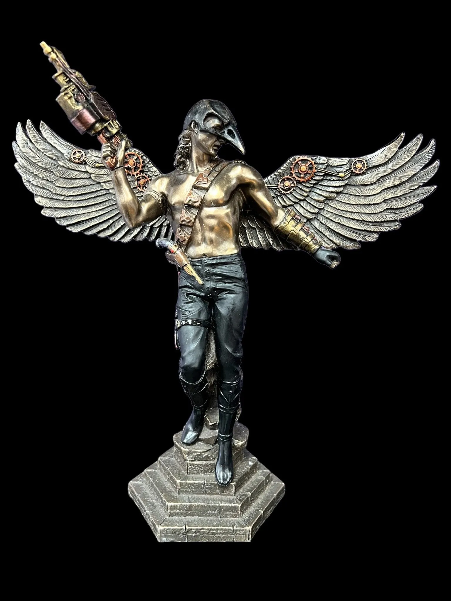 Steampunk, Crow Masked Warrior with Mechanical Wings Statue by Veronese Design