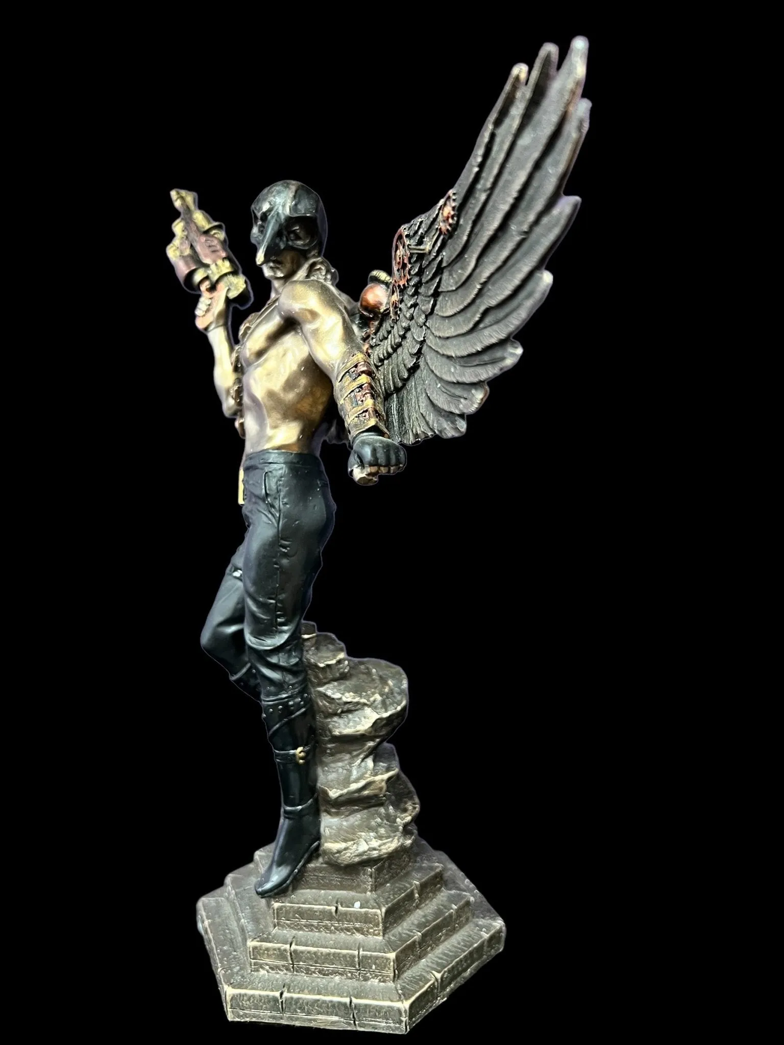 Steampunk, Crow Masked Warrior with Mechanical Wings Statue by Veronese Design