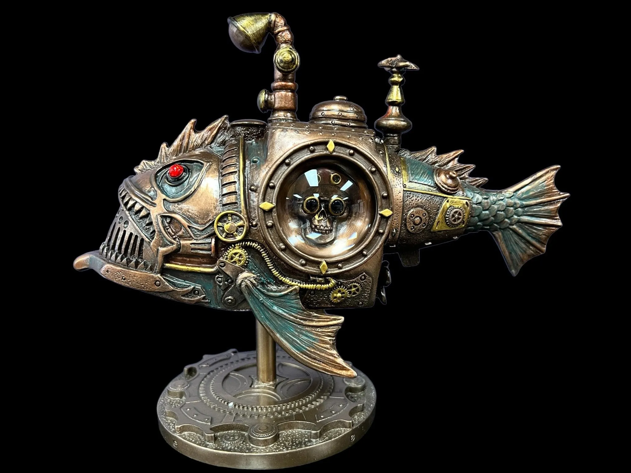 Steampunk, Mechanical, Submarine, Melanocetus-Unus, Angler Fish Statue by Veronese Design