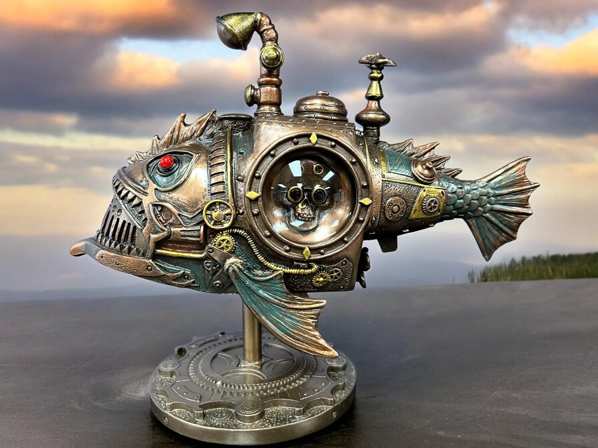 Steampunk, Mechanical, Submarine, Melanocetus-Unus, Angler Fish Statue by Veronese Design