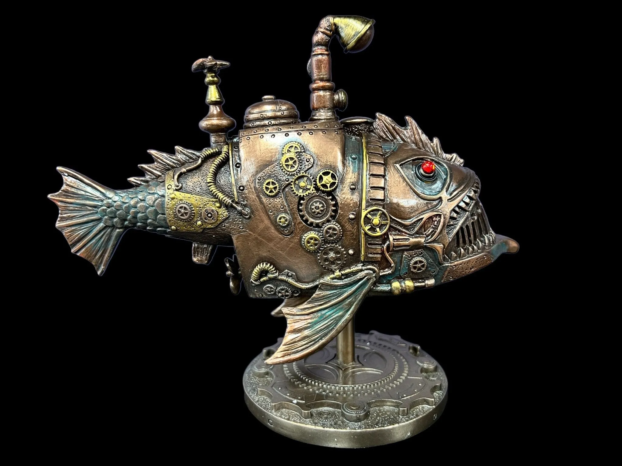 Steampunk, Mechanical, Submarine, Melanocetus-Unus, Angler Fish Statue by Veronese Design