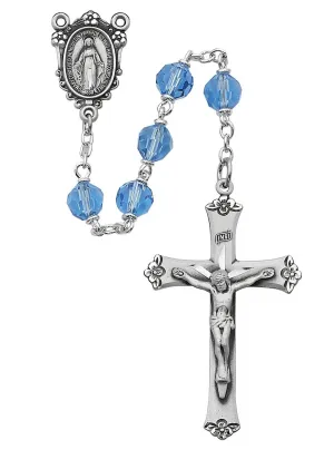 Sterling Silver Blue Crystal Tin cut Rosary (7mm)