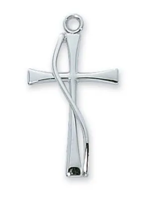 Sterling Silver Cross with Spiral Wire 1" with chain, box and velvet bag