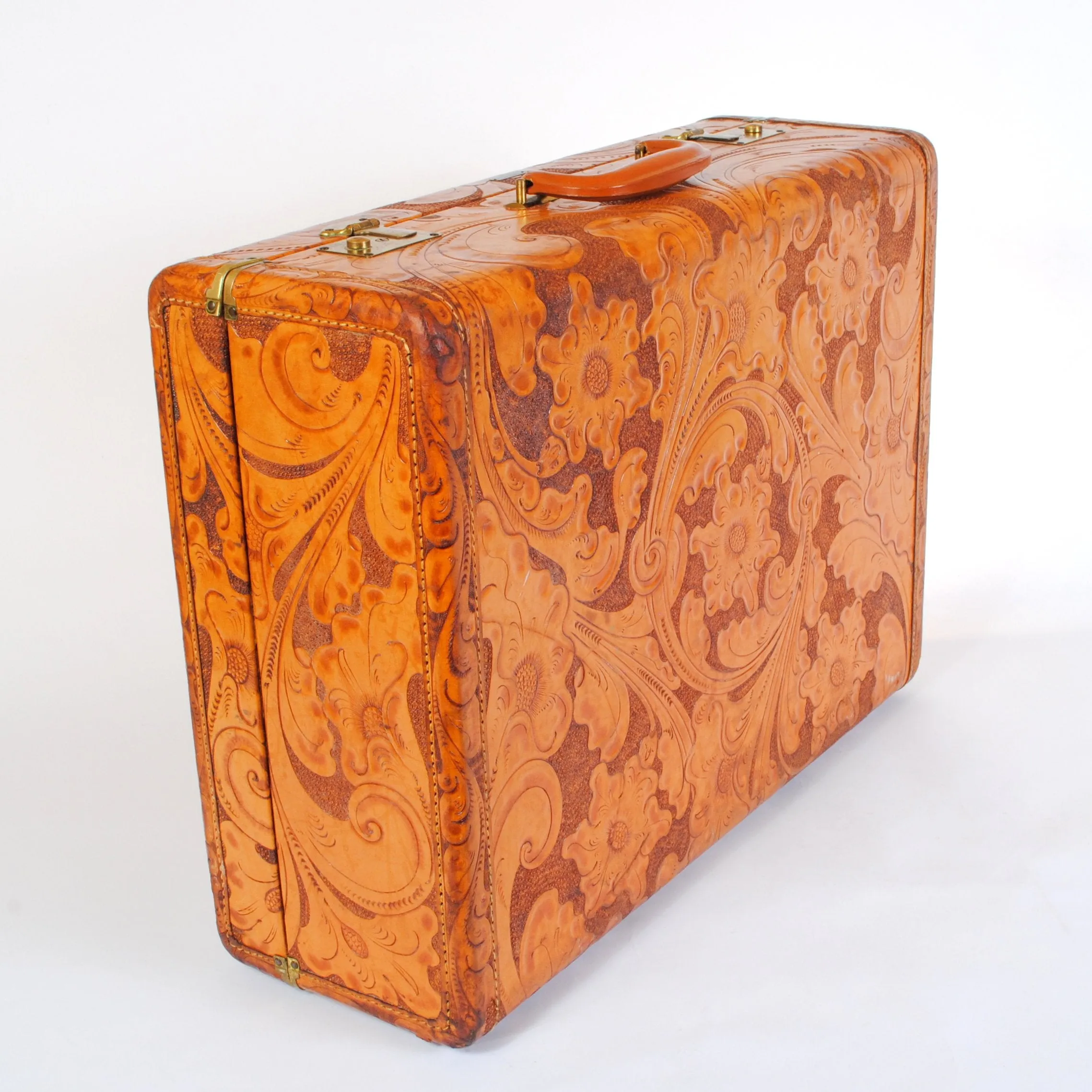STOLEN 6/21/24 Vintage Suitcase in Tooled Leather