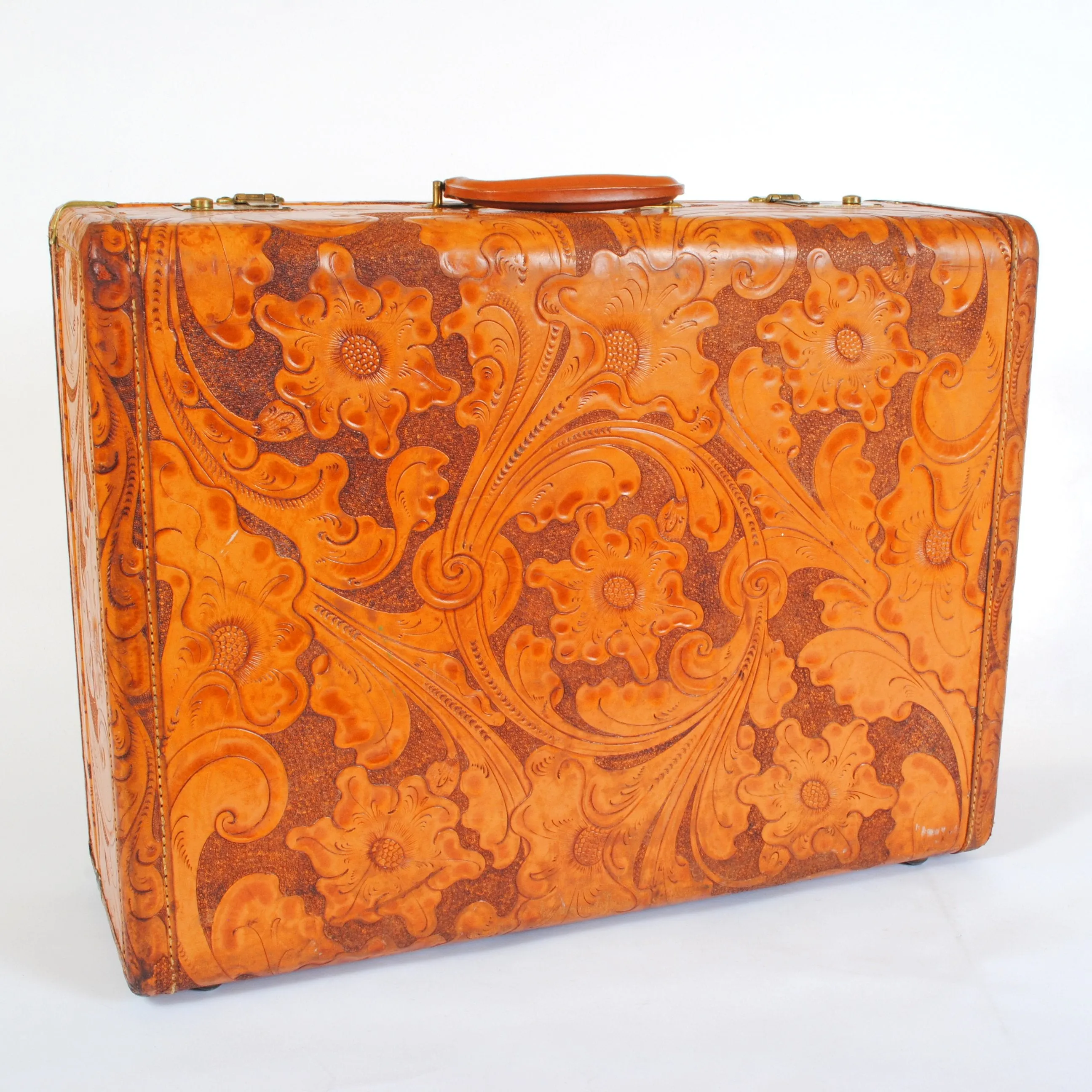 STOLEN 6/21/24 Vintage Suitcase in Tooled Leather