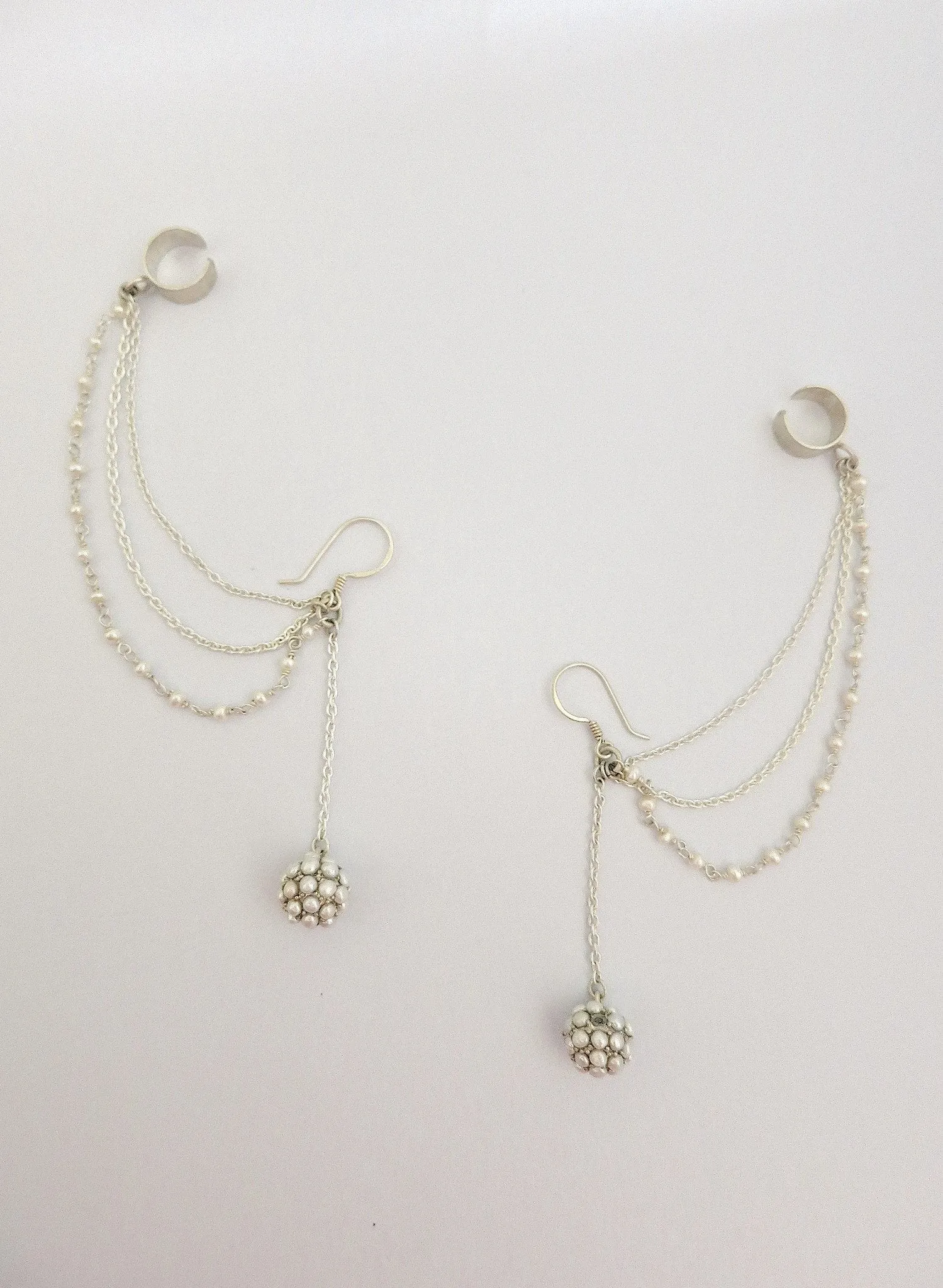 Stunning, pearl-encrusted, dangling ear cuffs