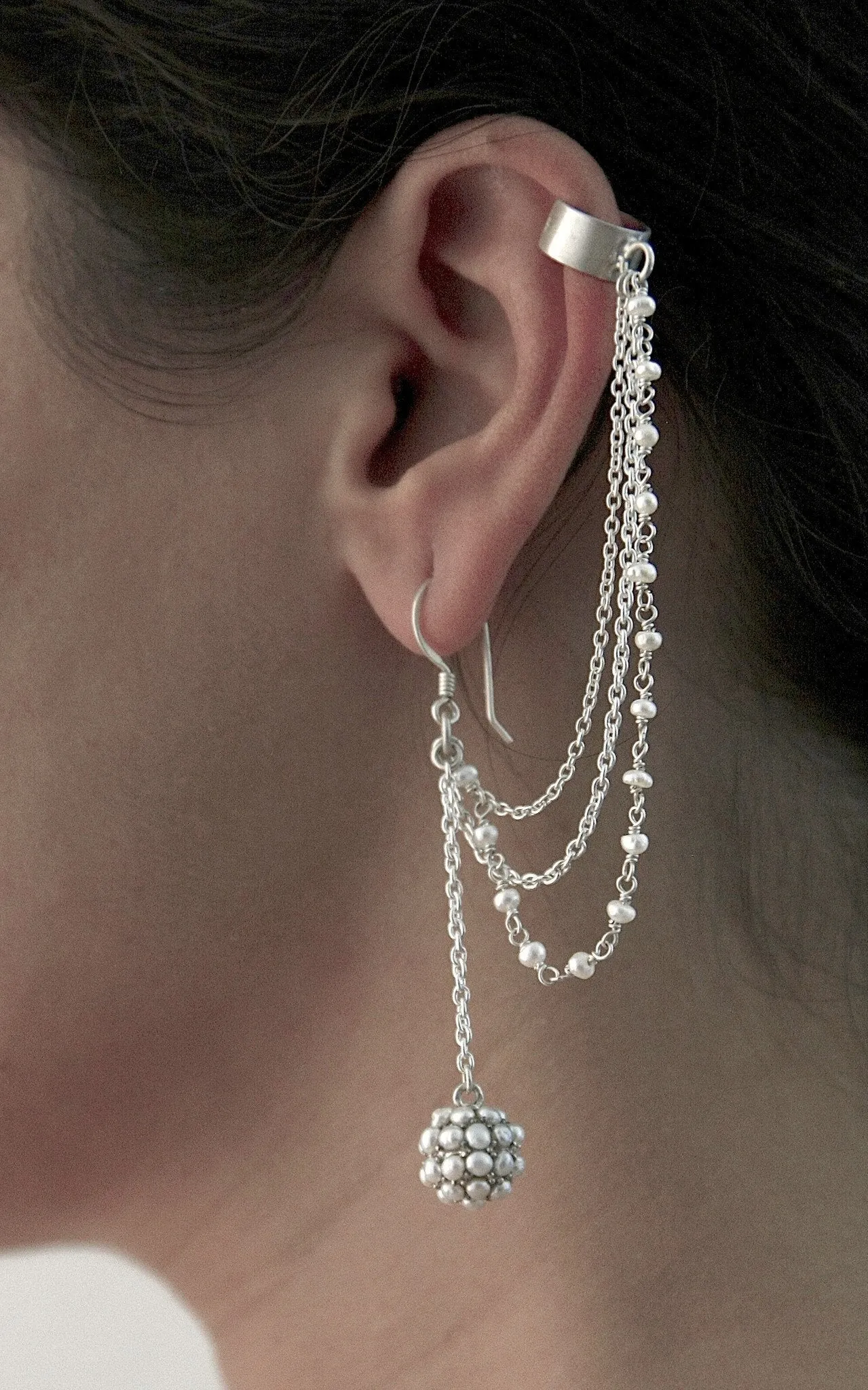 Stunning, pearl-encrusted, dangling ear cuffs