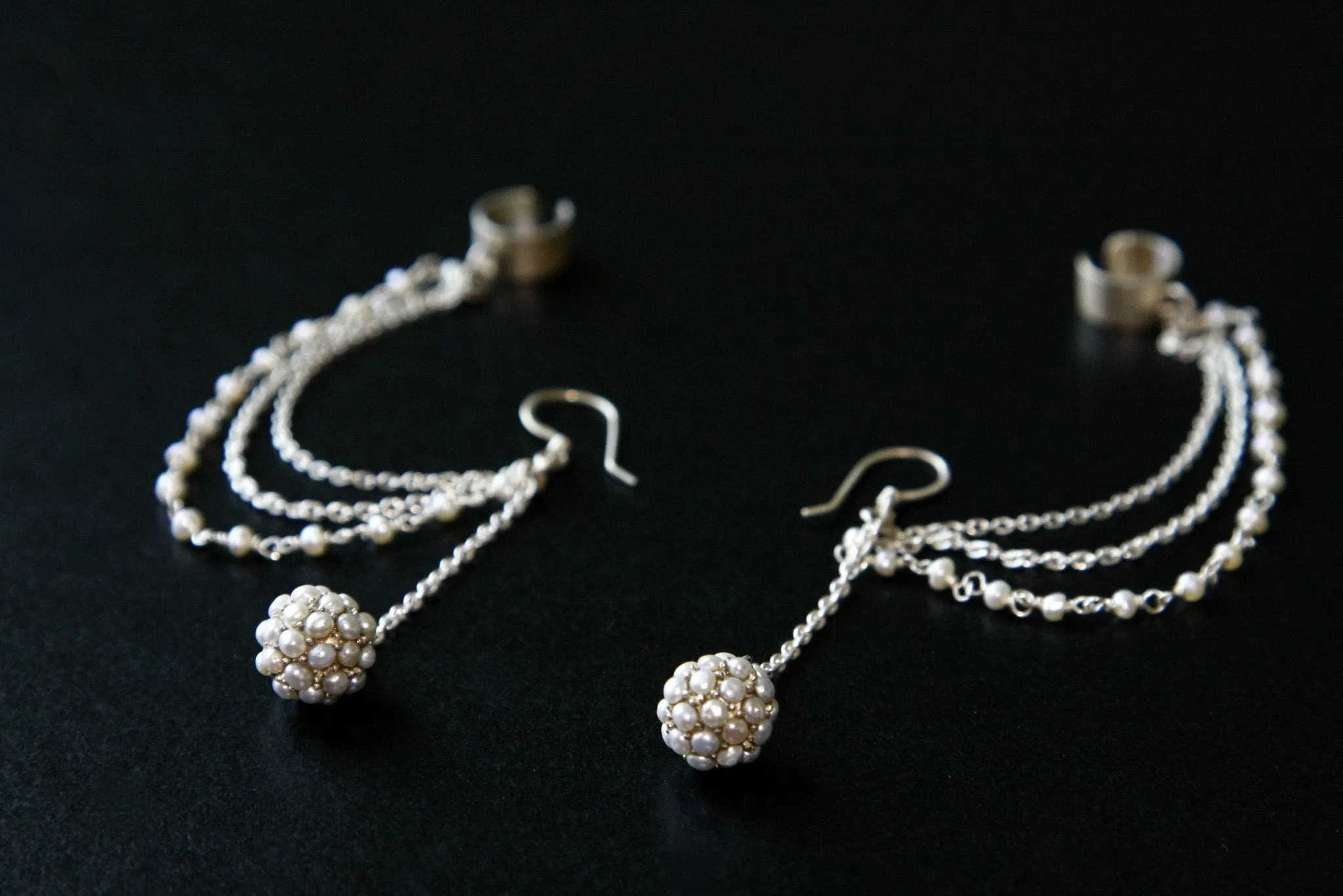 Stunning, pearl-encrusted, dangling ear cuffs