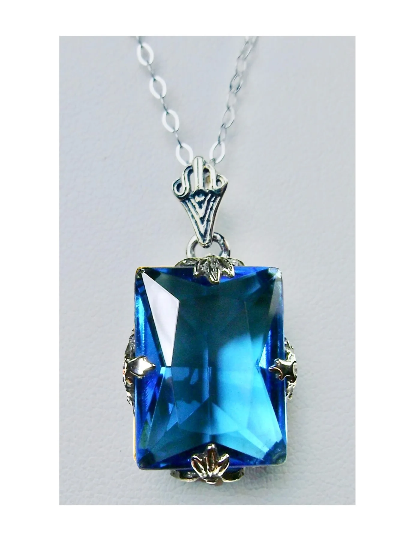 Swiss Blue Topaz Jewelry Set, Rectangle Art Deco Ensemble includes Earrings & Pendant #S15