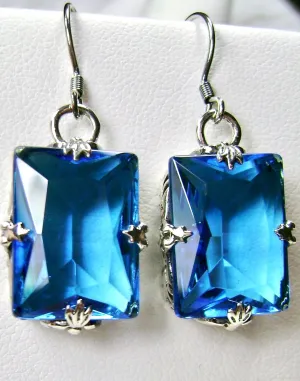 Swiss Blue Topaz Jewelry Set, Rectangle Art Deco Ensemble includes Earrings & Pendant #S15