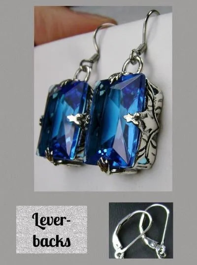 Swiss Blue Topaz Jewelry Set, Rectangle Art Deco Ensemble includes Earrings & Pendant #S15