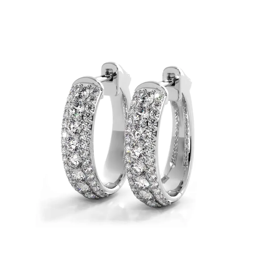 Three Row 1.50 ctw. Glamorous Diamond Hoop Earrings Pave Dome Style