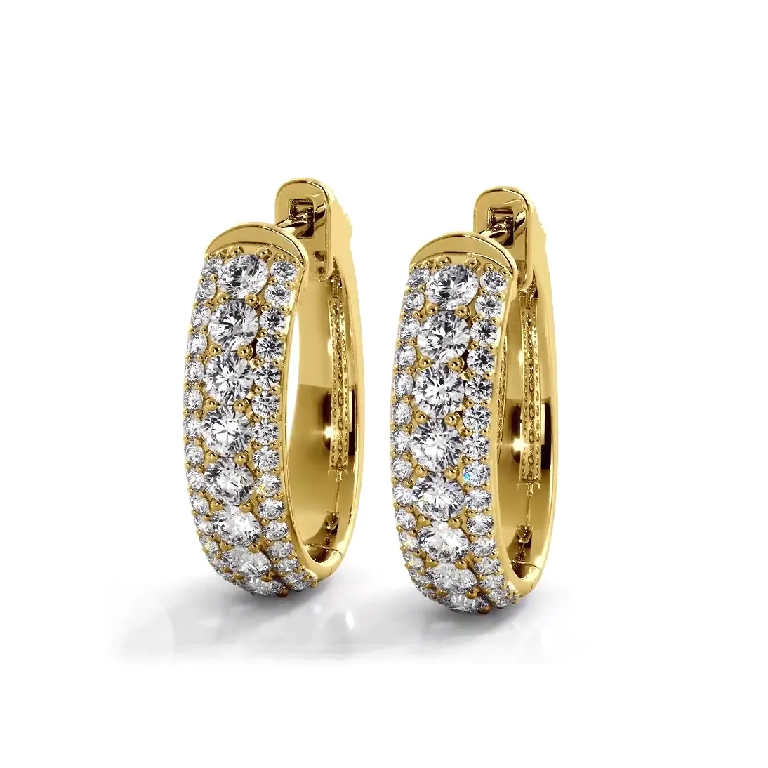 Three Row 1.50 ctw. Glamorous Diamond Hoop Earrings Pave Dome Style