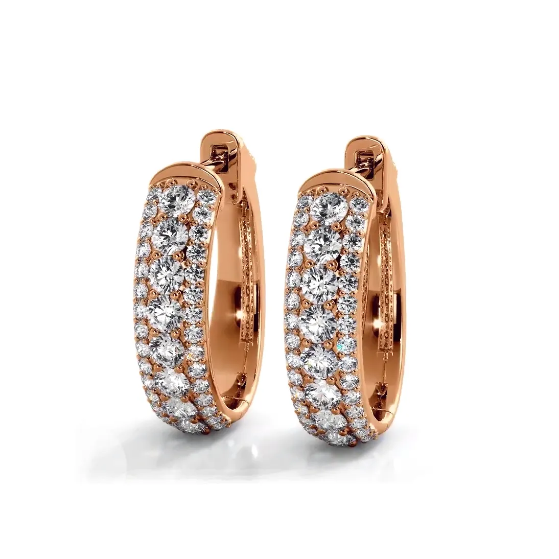 Three Row 1.50 ctw. Glamorous Diamond Hoop Earrings Pave Dome Style