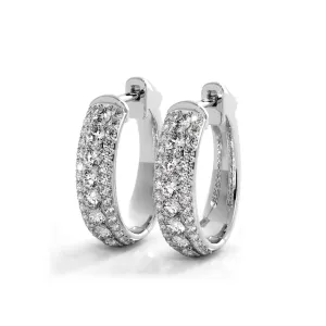 Three Row 1.50 ctw. Glamorous Diamond Hoop Earrings Pave Dome Style