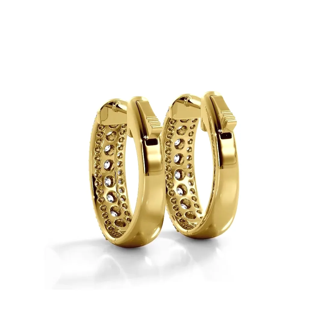 Three Row 1.50 ctw. Glamorous Diamond Hoop Earrings Pave Dome Style