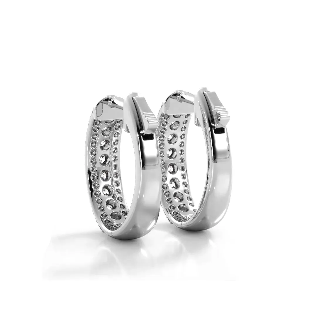 Three Row 1.50 ctw. Glamorous Diamond Hoop Earrings Pave Dome Style