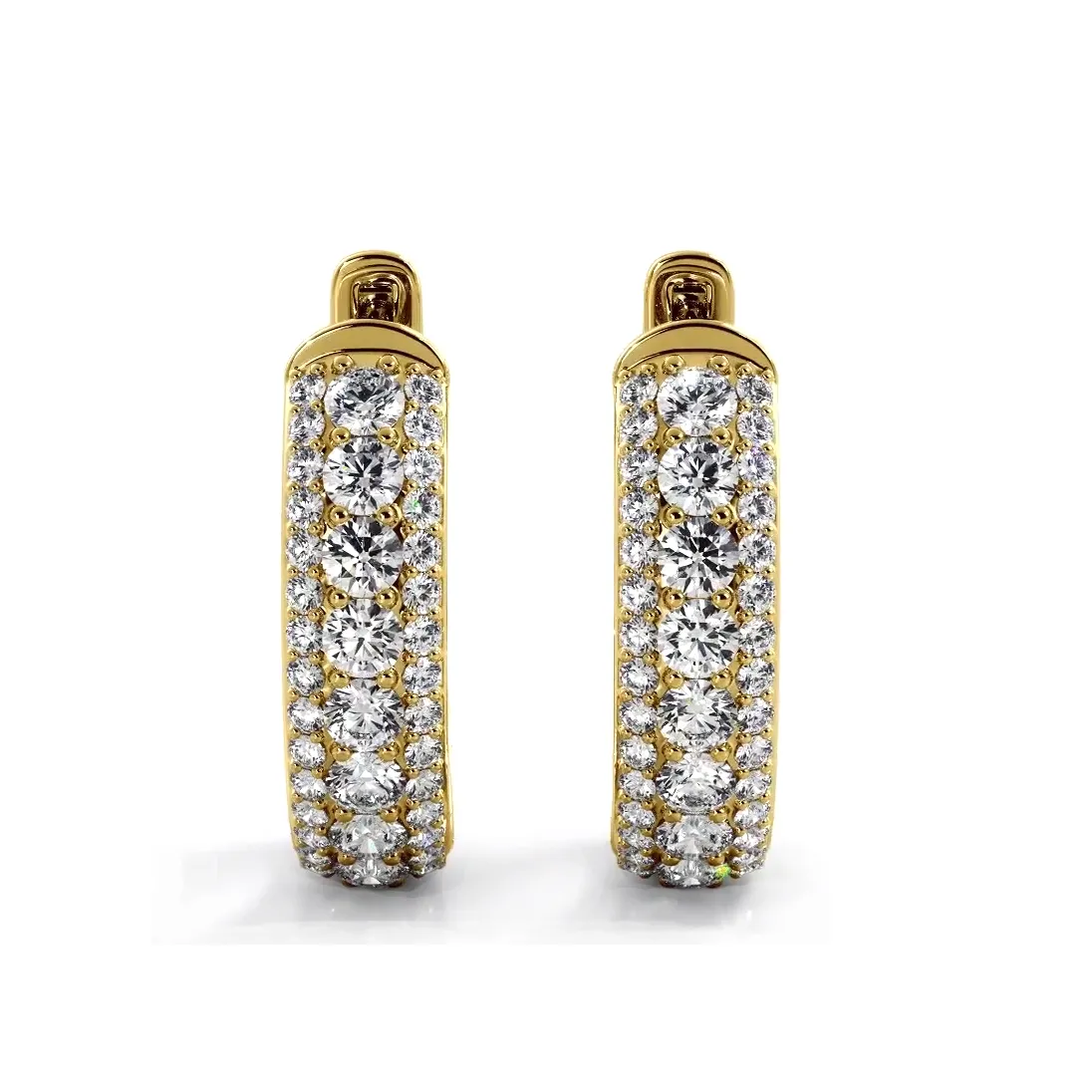 Three Row 1.50 ctw. Glamorous Diamond Hoop Earrings Pave Dome Style