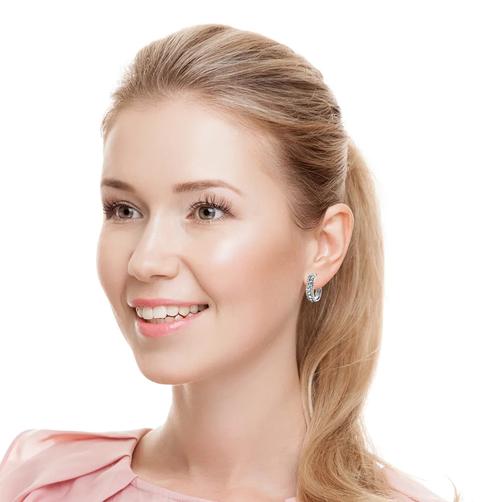 Three Row 1.50 ctw. Glamorous Diamond Hoop Earrings Pave Dome Style
