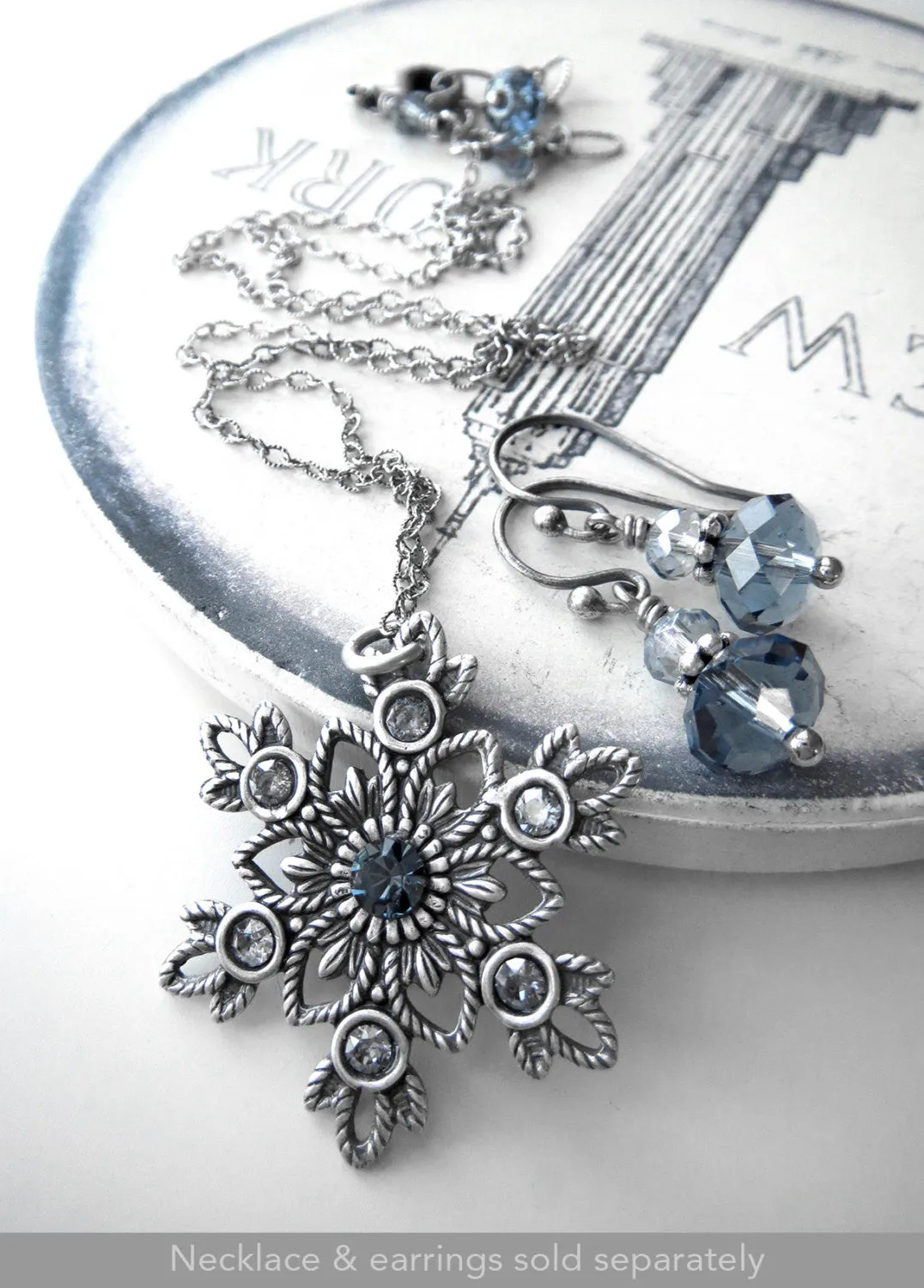 Tiny Blue Crystal Earrings with Antiqued Silver