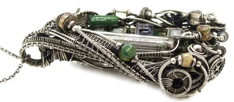 Upcycled Vintage Circuit Board & Vaccum Tube Cyberpunk/Steampunk Fusion Pendant