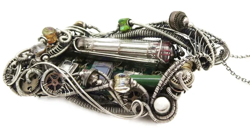 Upcycled Vintage Circuit Board & Vaccum Tube Cyberpunk/Steampunk Fusion Pendant
