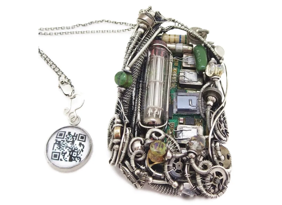 Upcycled Vintage Circuit Board & Vaccum Tube Cyberpunk/Steampunk Fusion Pendant